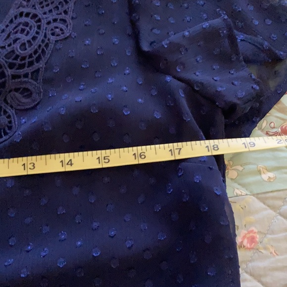 Coldwater Creek Navy Appliqué Swiss Dot Blouse in navy. Very feminine. - Picture 6 of 7
